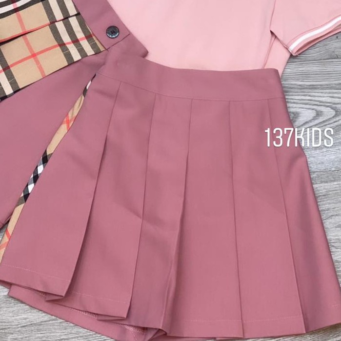 Quần váy xếp ly 137KIDS viền caro burberry lưng cạp chun cho bé gái đi học đi chơi