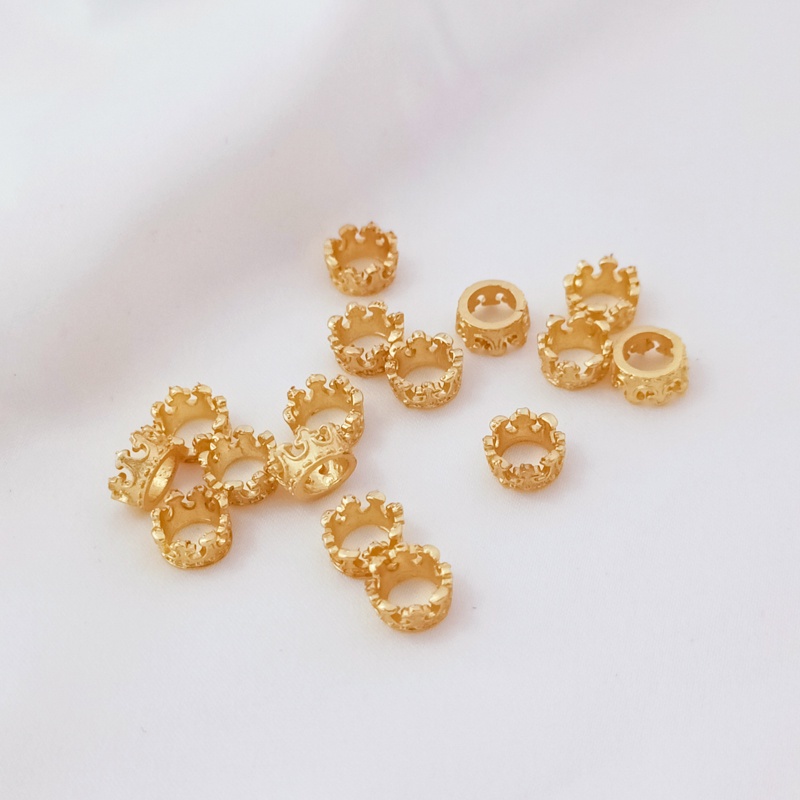 Bộ 10 Nhẫn Hình Vương Miện Màu Vàng 18K Nhám Kích Thước Nhỏ Dùng Làm Trang Sức Thủ Công