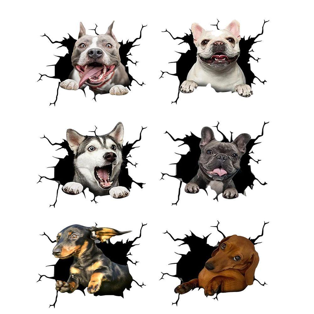1 Đề Can Dán Xe Hơi / Xe Máy / Xe Đạp Hình Đầu Chó In The Crack Bằng PVC Vui Nhộn