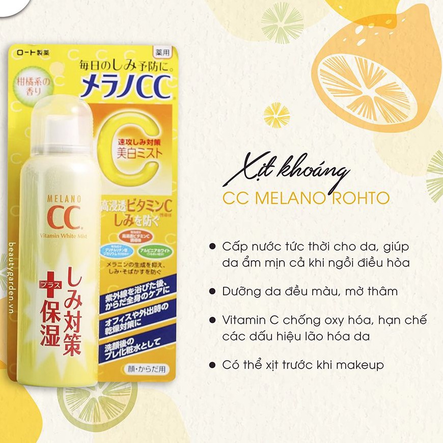 Xịt khoáng dưỡng trắng da chống thâm nám Melano CC Whitening Mist 100g HSS185 Trúc Cosmetics