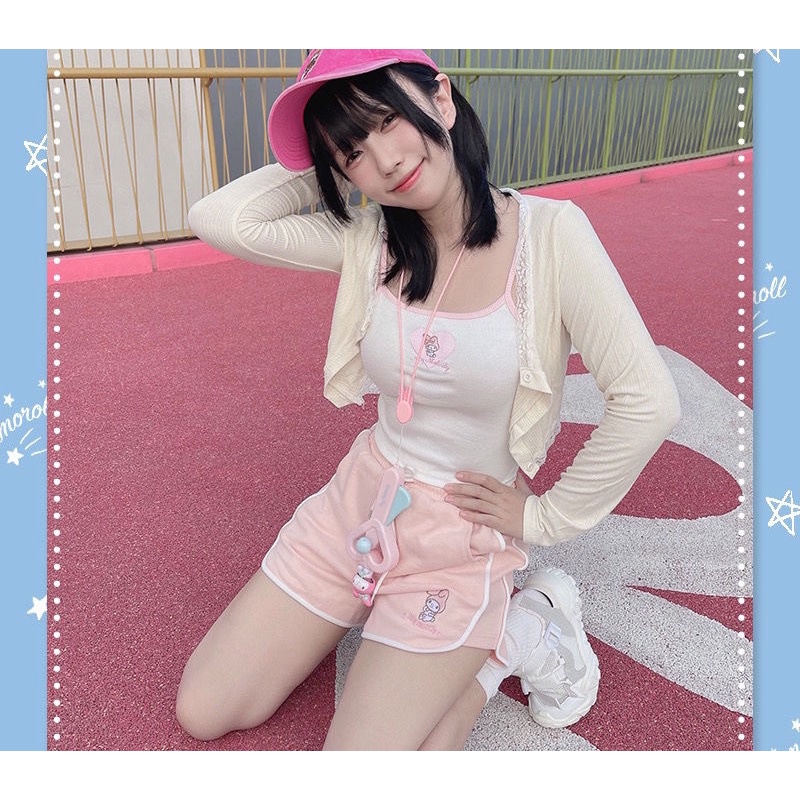 [Có sẵn] Quần Đùi Ngắn Thêu Hình Oh My Melody Màu Pastel Siêu Đáng Yêu