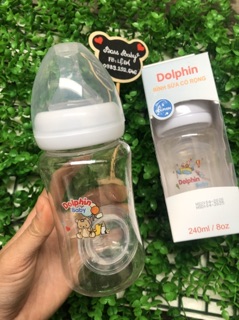 (Tặng thêm 1 núm) Bình sữa Dolphin cổ rộng 240ml