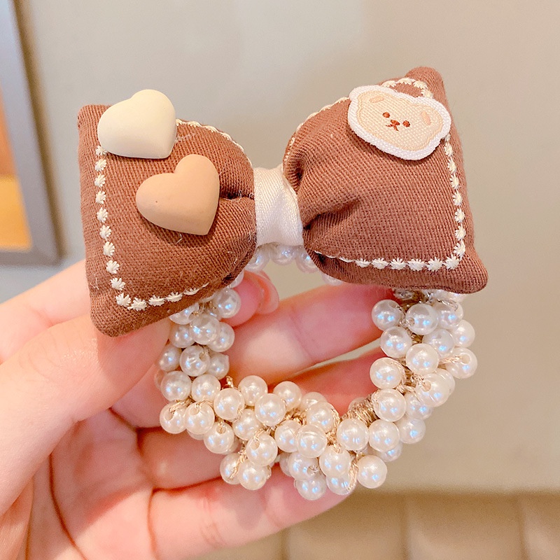 Dây Buộc Tóc Cà Phê Sữa Hoạt Hình Đính Ngọc Trai 2022