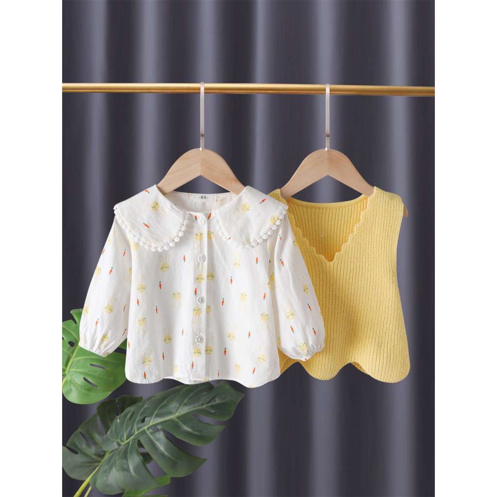 Sét áo len kèm áo sơ mi siêu đẹp cho bé gái 2021