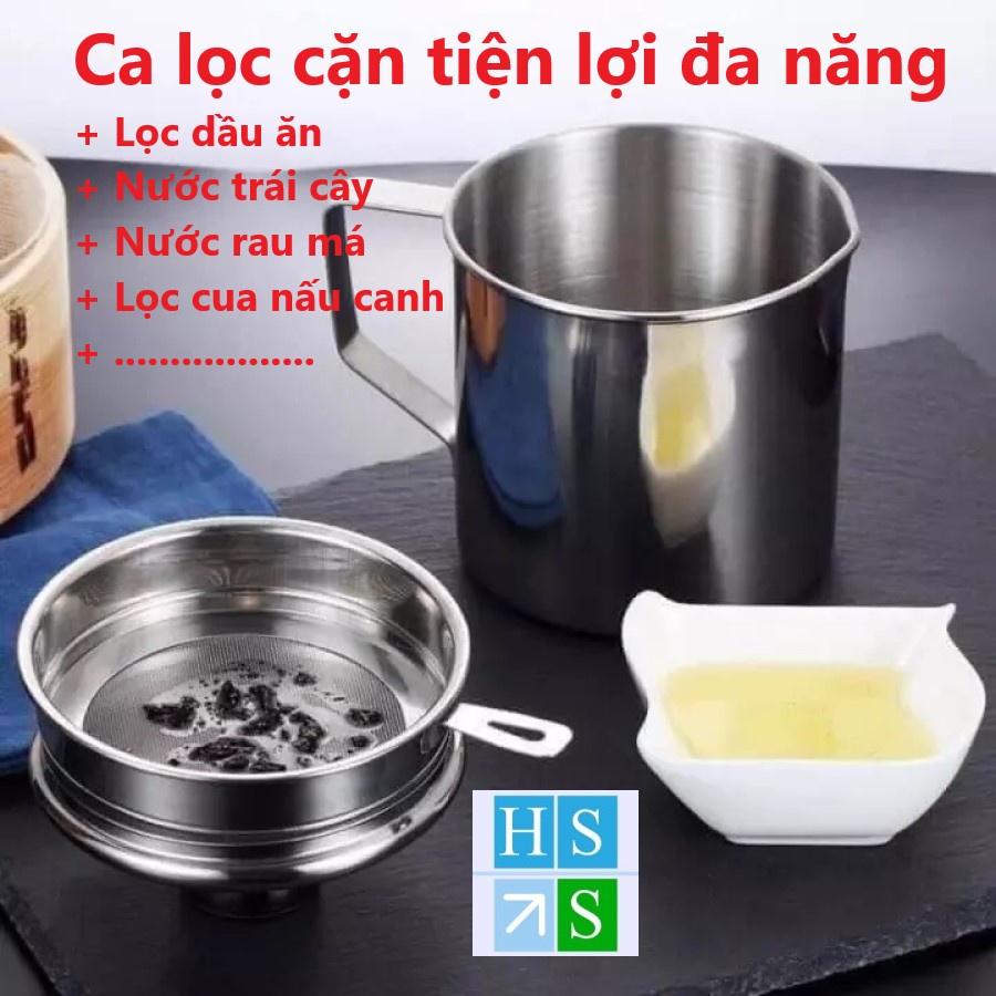 Ca lọc dầu ăn INOX 304 (1200ml ) hàng cao cấp có lưới lọc cặn tiện lợi dùng lọc nước trái cây lọc đậu nành - HS Shop