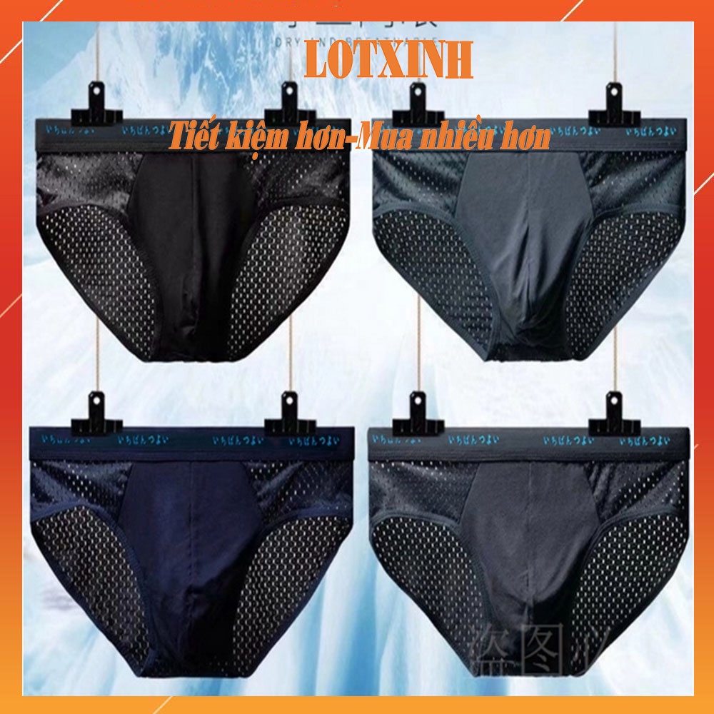 [Hộp 4] Quần lót nam tam giác thông hơi M, Sịp chéo co giãn kháng khuẩn cao cấp LOTXINH
