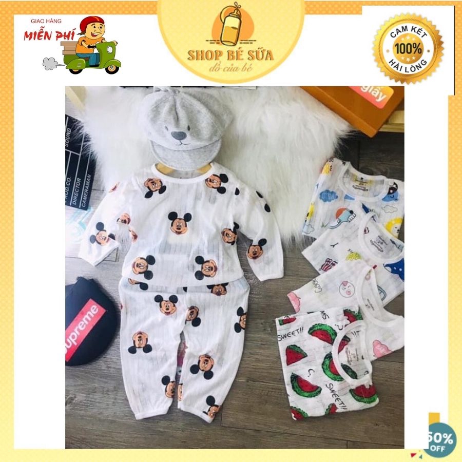 Bộ cotton giấy dài tay cho bé sơ sinh 3-13kg, cài vai, hàng loại 1