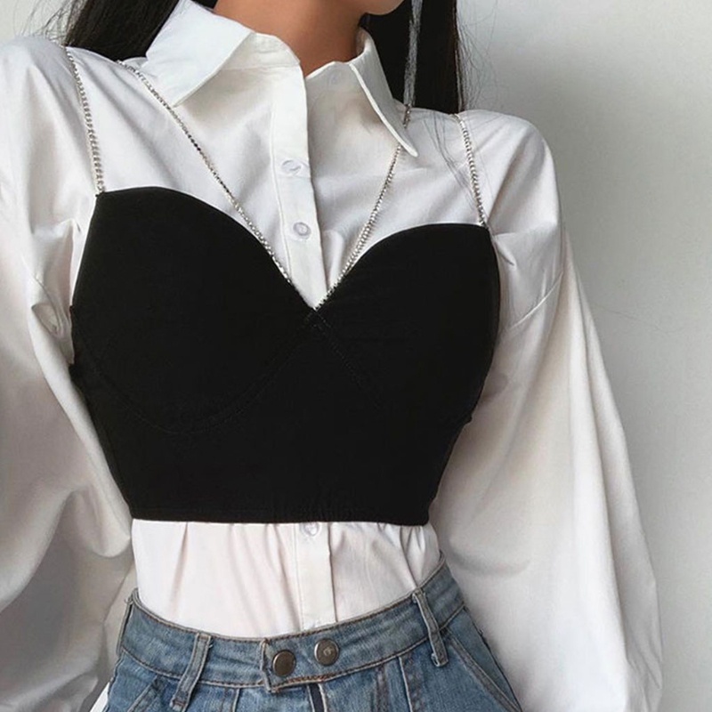 Áo Croptop Hai Dây Mỏng Cổ Chữ V Đính Đá Lấp Lánh Gợi Cảm Cho Nữ