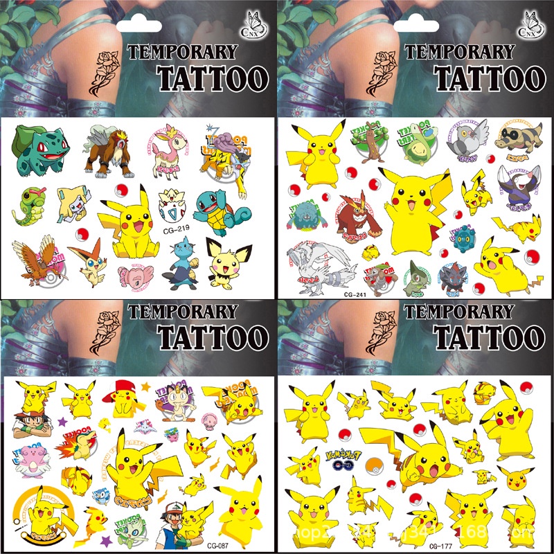 Miếng dán hình xăm hoạt tiết nhân vật hoạt hình Pokémon Pikachu không thấm nước vui nhộn