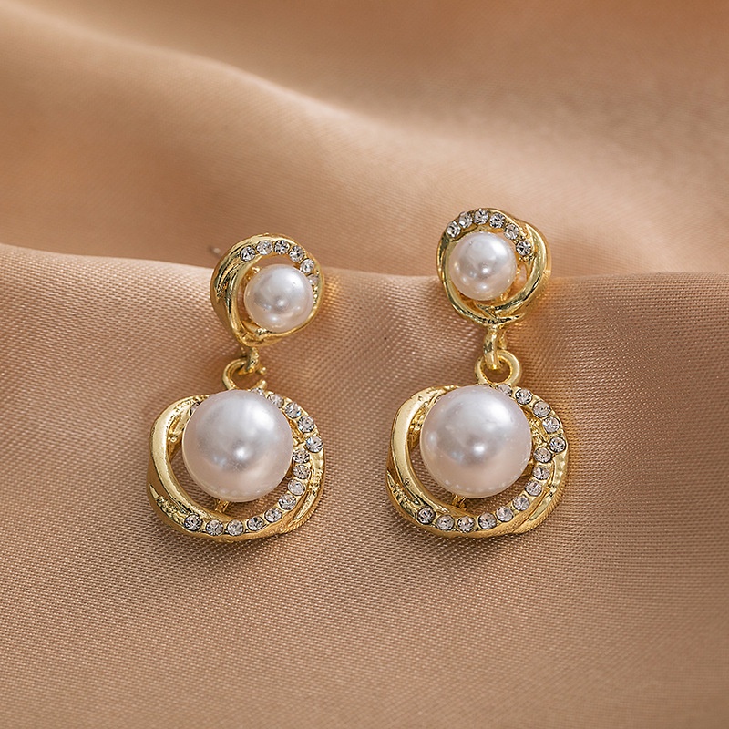 Bông Tai Thời Trang Kiểu Vòng Phối Ngọc Trai Bằng Kim Loại Mạ Vàng 2022 Cho Nữ