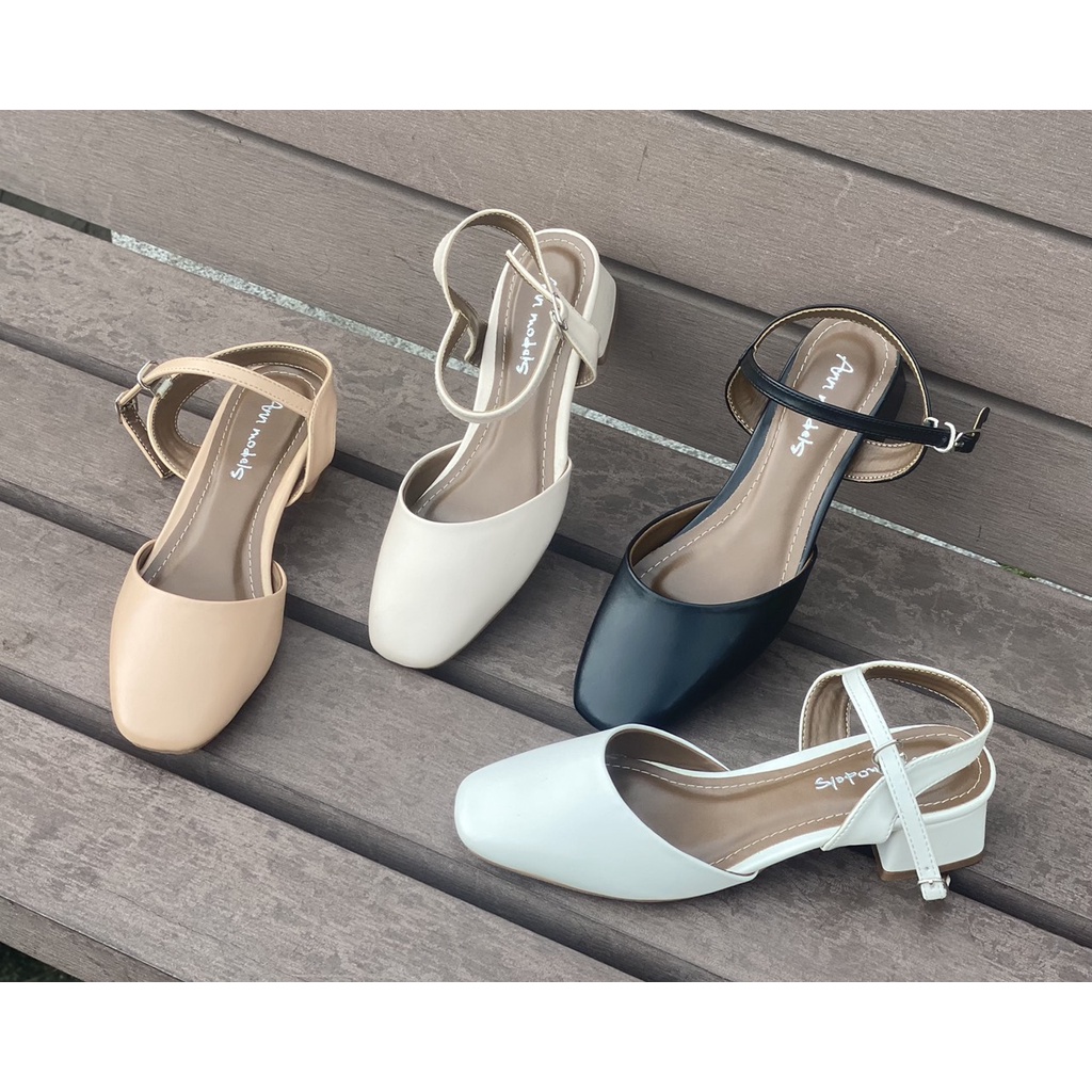 Giày cao gót slingback Anmoldels mũi vuông gót vuông cao 3 phân đủ màu