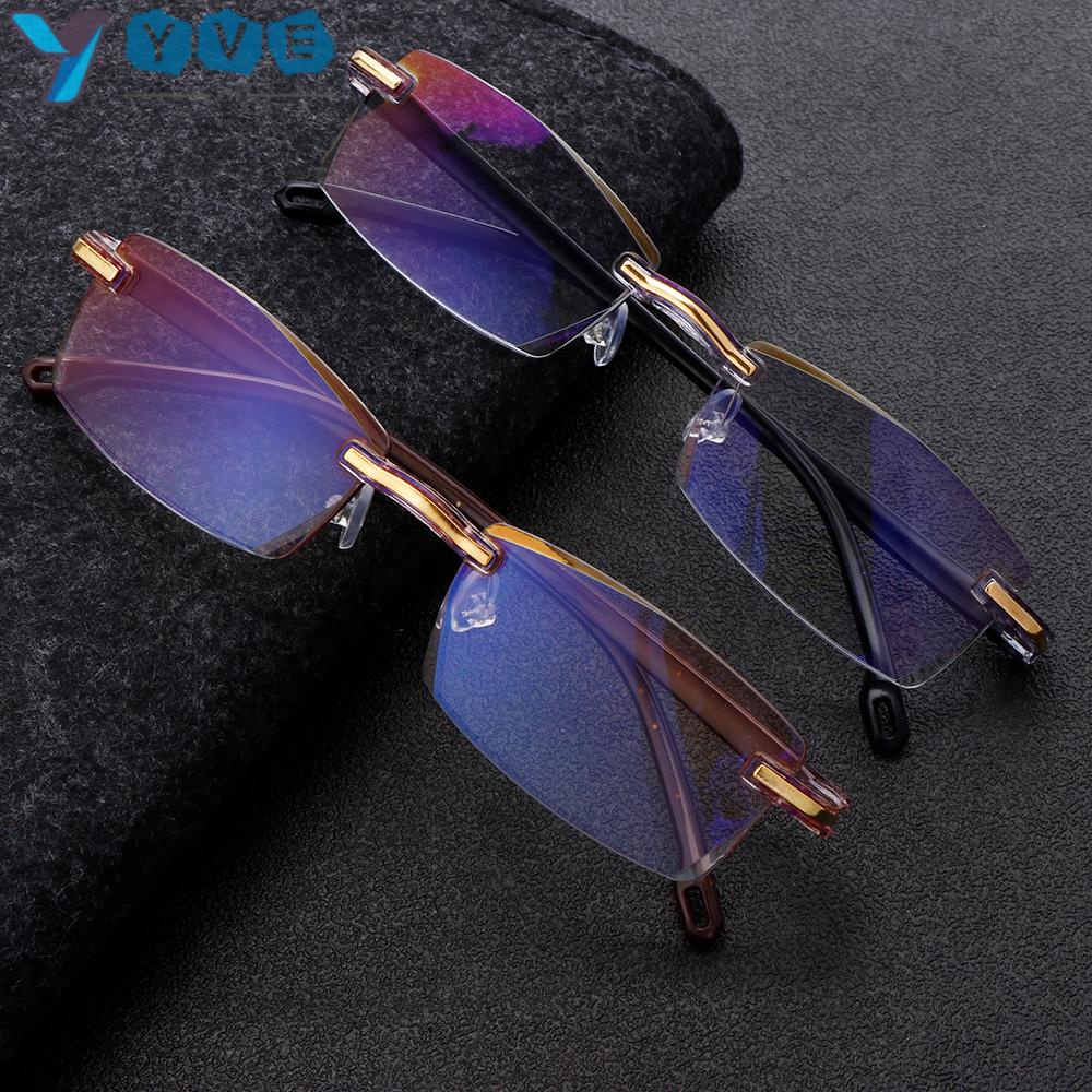 YVETTE Rimless Ultralight Computer Gaming Goggles Diamond-cut Readers Eyewear Reading Glasses