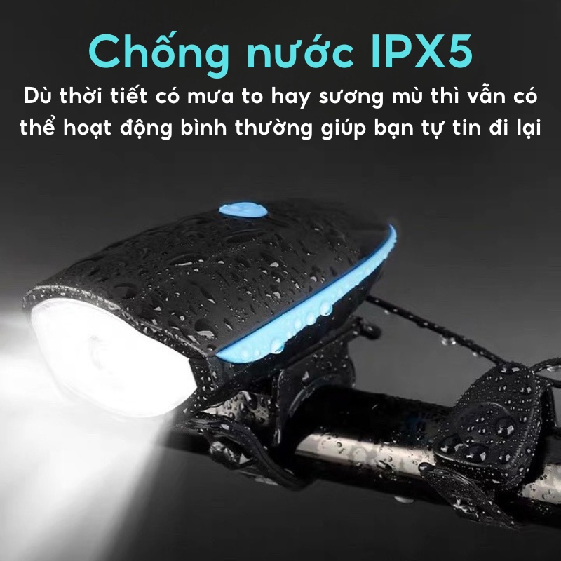 Đèn xe đạp thể thao 3 chế độ led siêu sáng có còi to pin sạc USB chống nước cao cấp