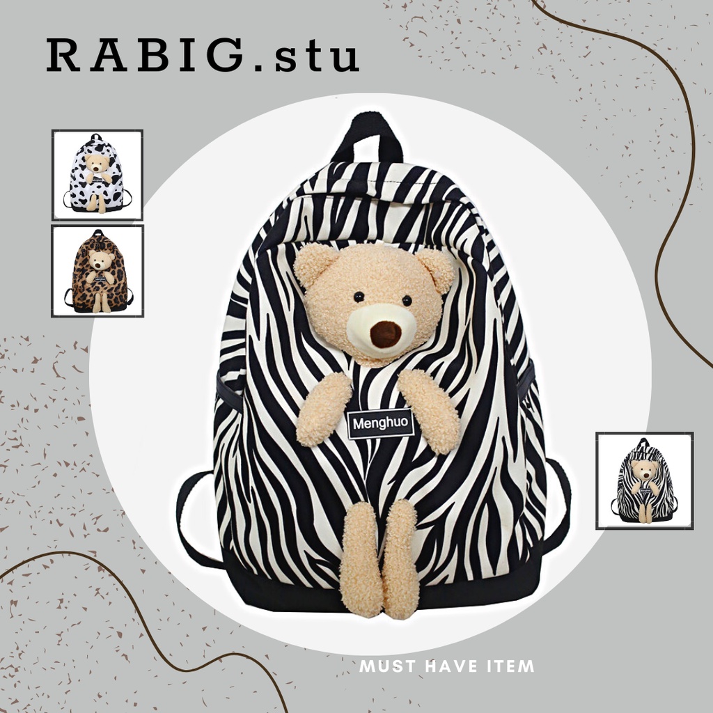 RABIG│Balo gấu ulzzang đi học màu bò sữa/ da báo/ ngựa vằn nam nữ vải canvas cao cấp Hàn Quốc 2021 [ẢNH THẬT]