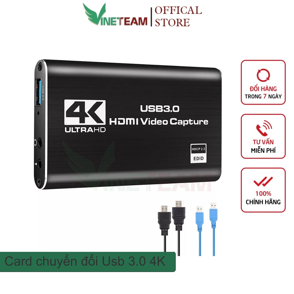 Capture card video hdmi to usb 3.0 thu tín hiệu hình ảnh 4K 1080p 60hz 60fps kèm cổng mic livestream -dc4757