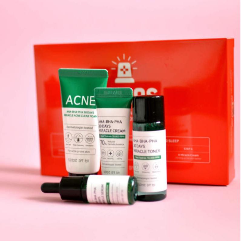 [Chính Hãng] Bộ Kit 4 Sản Phẩm Dưỡng Da Làm Giảm Mụn - Some By Mi AHA-BHA-PHA 30 Days Miracle AC SOS Kit