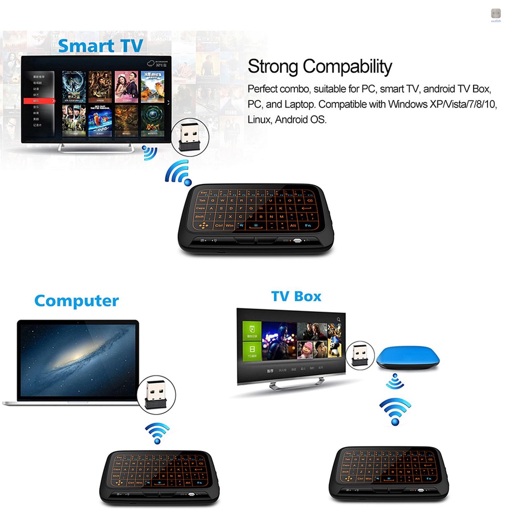 Bàn Phím Không Dây H18 + 2.4GHz Có Đèn Nền Cảm Ứng Cho Smart TV Android TV Box PC Laptop