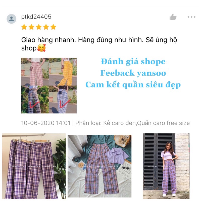 Quần ống rộng Cullotes Kẻ Caro Quảng Châu From Cạp Cao Siêu Hách Dáng , Có Size S M YANSOO