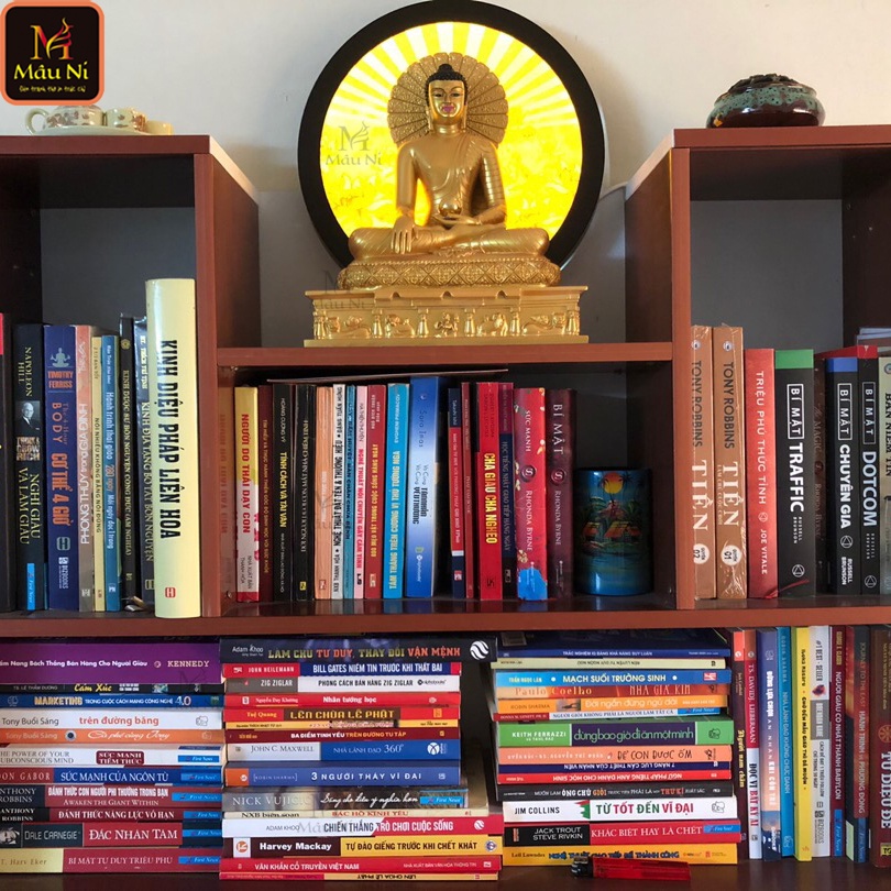 Sx - ĐÈN THỜ hào quang MÂU NI  in trúc chỉ, khung sắt, Đường kính 30cm (đặt tượng thờ