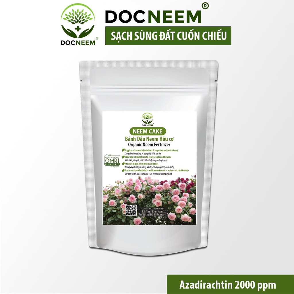 Neem cake DOCNEEM trị sùng đất, cuốn chiếu, ốc sên, phân bón kích rễ hoa hồng, phong lan, cây cảnh bánh dầu neem túi 1kg