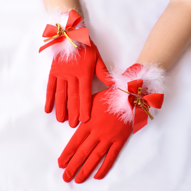 Găng Tay Giáng Sinh Đính Lông Vũ Dễ Thương
