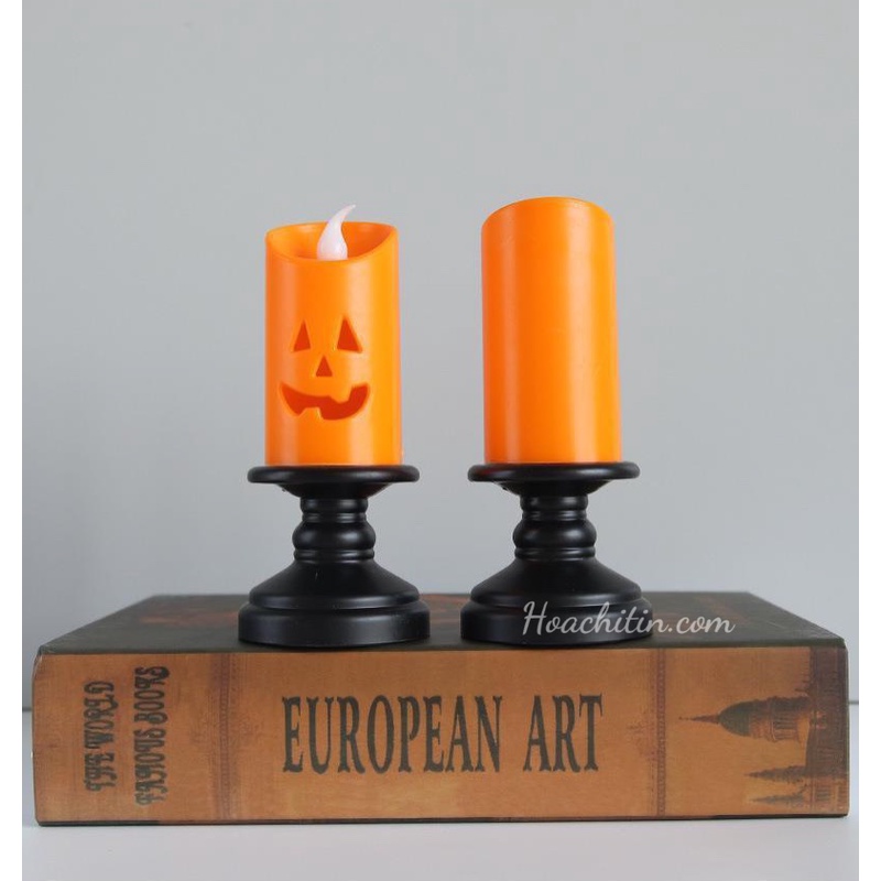 Đèn cầy đèn led trái bí Halloween để bàn trang trí tiệc