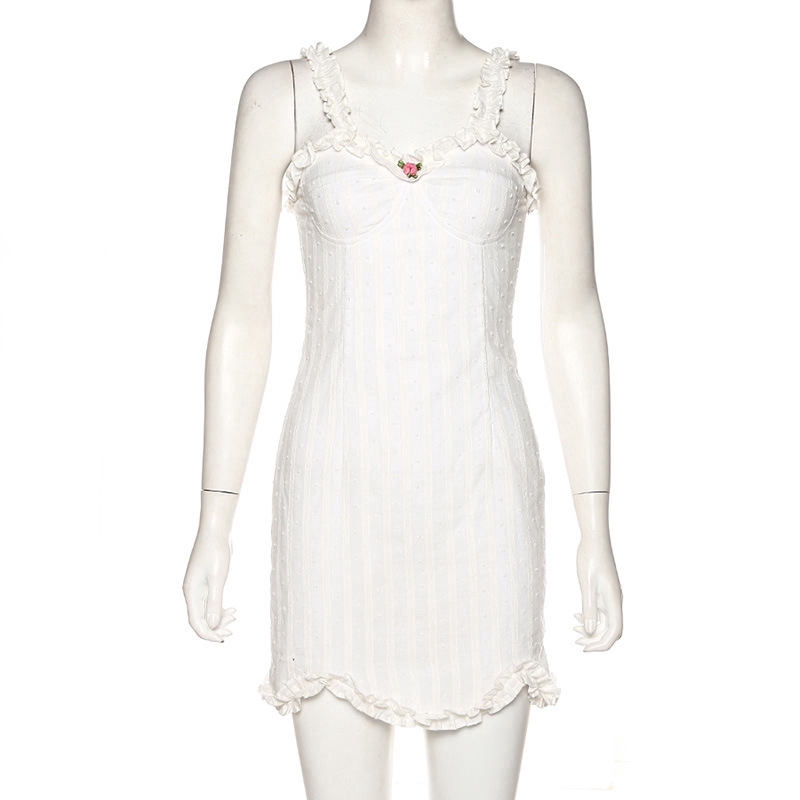 Fashion Women Sling Plain Flower Decoration Lace Off Shoulder Casual Dress | BigBuy360 - bigbuy360.vn