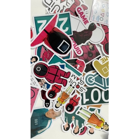 Bộ 40 Sticker hình dán SQUID GAME, sticker pvc, decal dán laptop