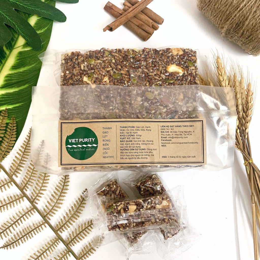 Bánh gạo lứt ngũ cốc ăn kiêng giảm cân rong biển chà bông Vietpurity, granola dạng thanh, ăn vặt healthy, eatclean