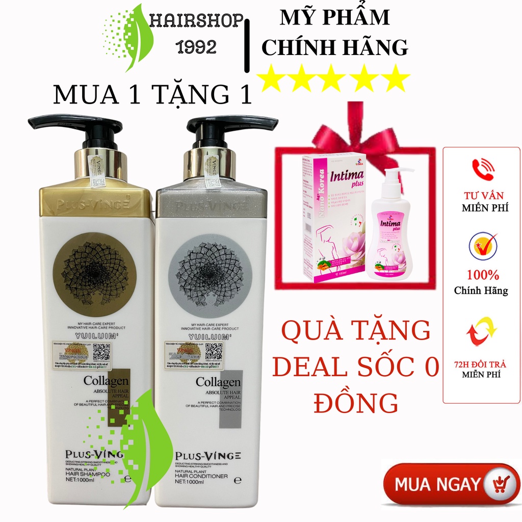 Dầu Gội Xả Collagen Vinge 1000ML | Giảm Rụng Tóc, Kích Mọc Tóc, Phục Hồi Tóc Hư Tổn Hương Thơm Nước Hoa