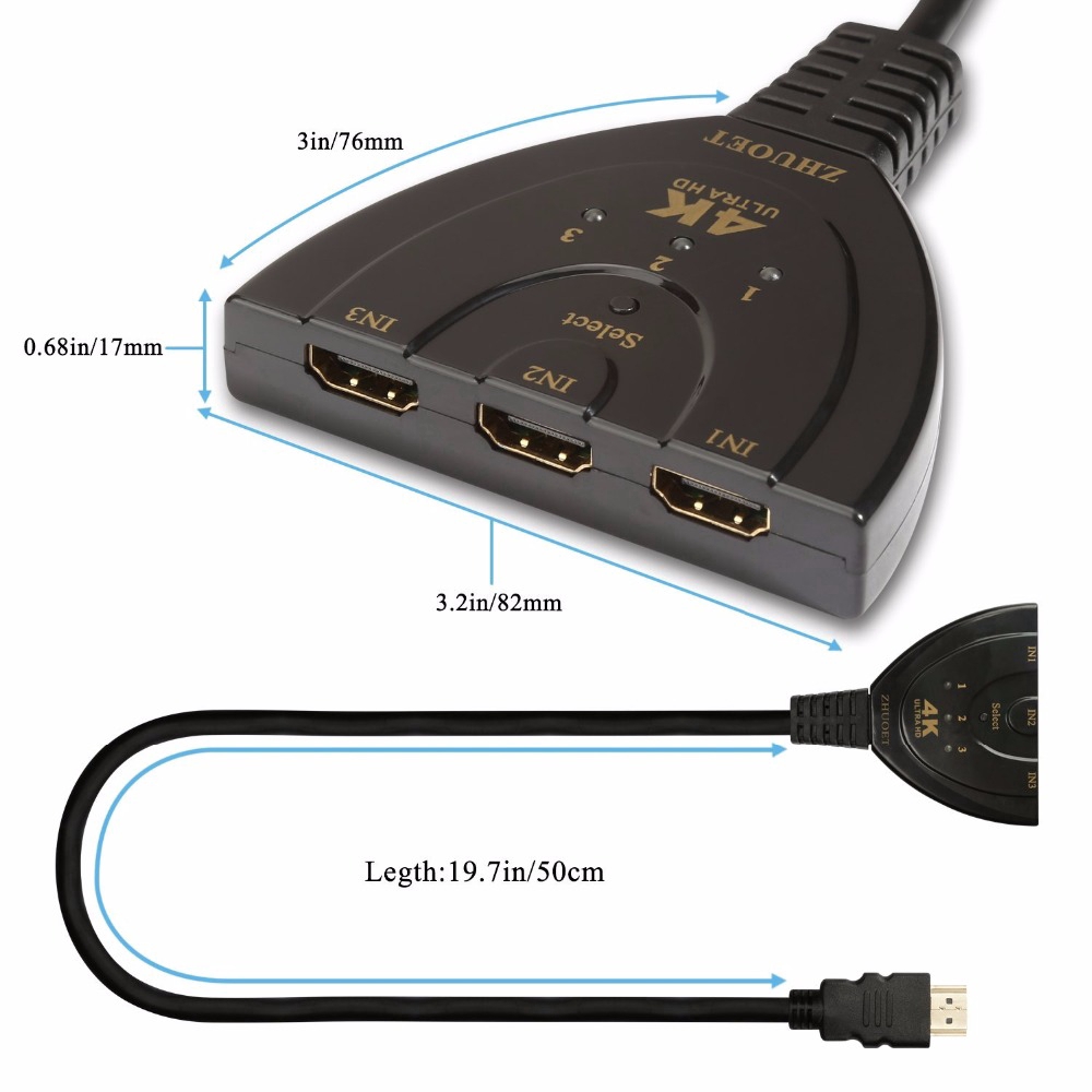 Bộ chuyển đổi 1080P 3 cổng HDMI / DVD / HDTV / XBOX PS3 / PS4