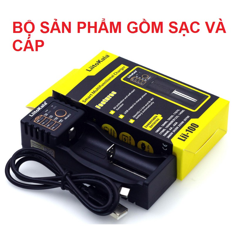 Sạc pin đa năng Liitokala Lii-100 một khe cho pin 18650, AA, AAA, 14500