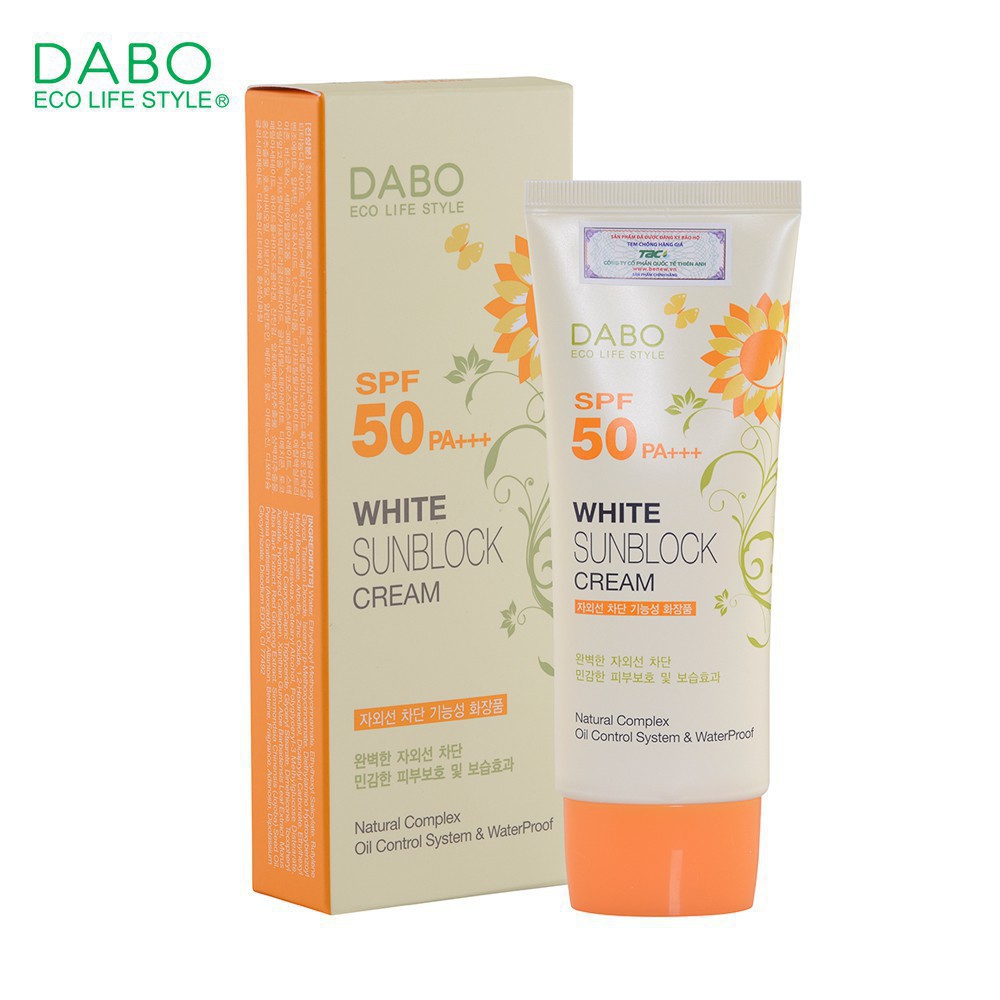 [Chính Hãng]Kem chống nắng DABO Hàn Quốc – White  sunblock Cream SPF50+ PA +++70ml