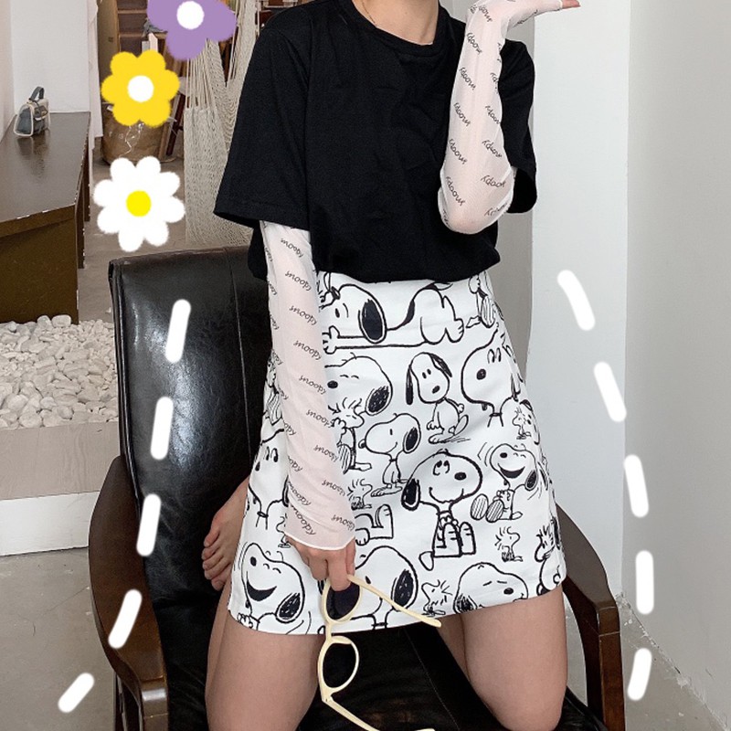 Chân Váy Chữ A Lưng Cao Họa Tiết Chó Snoopy Thời Trang | BigBuy360 - bigbuy360.vn