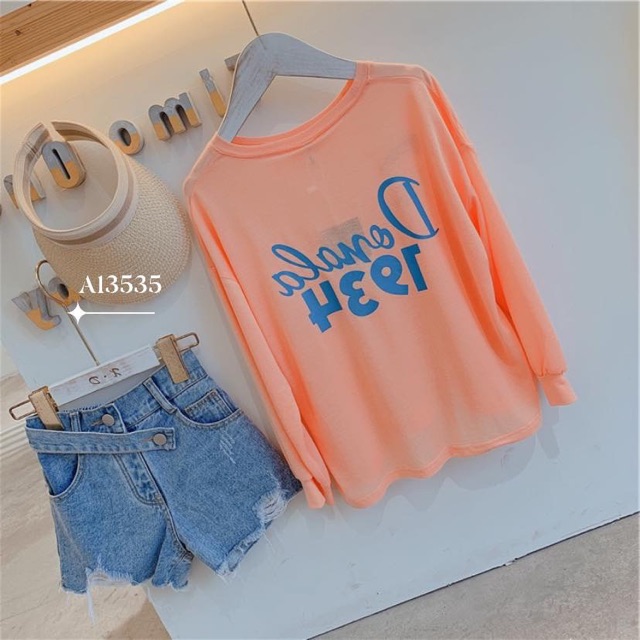 Áo thun tay dài chất liệu cotton giấy in hình mickey, màu sắc đẹp cho bé gái ShiniShop