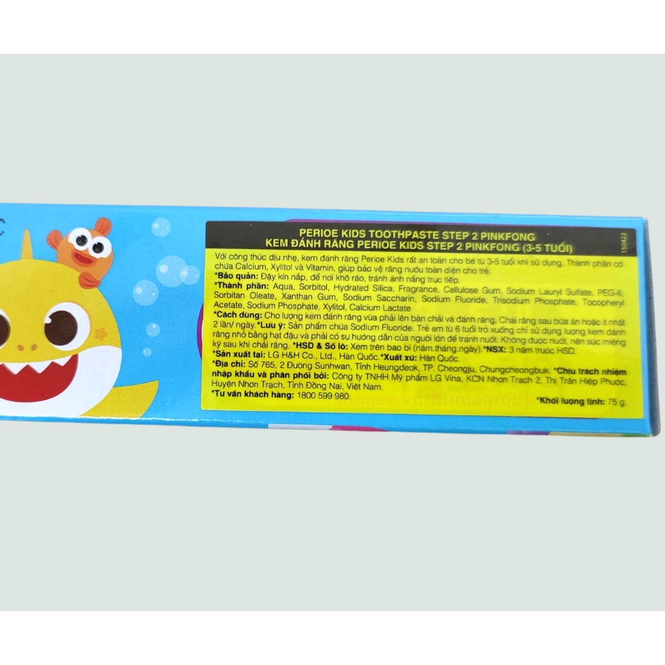 Kem Đánh Răng Trẻ Em Perioe Kids Step 2 Pinkfong Cho Bé 3-5 Tuổi 75g – Hương Trái Cây