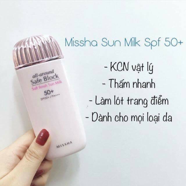 [Có sẵn] Kem chống nắng Misha hồng Missha All-around Safe Block Soft Finish Sun Milk SPF50+/PA+++