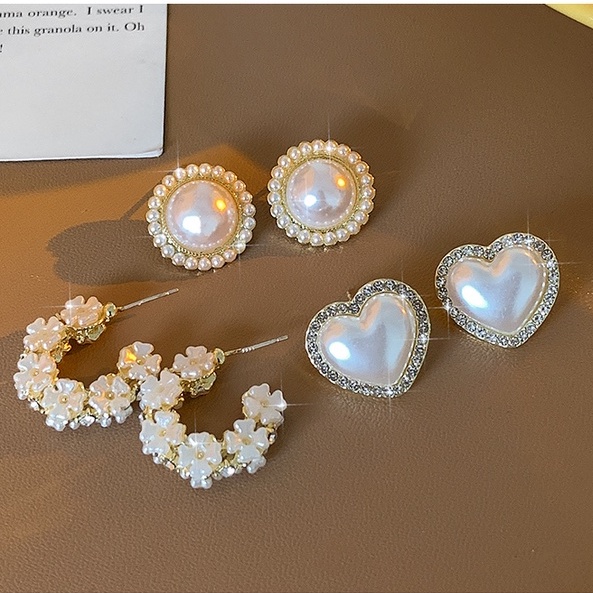 Set 3 Khuyên Tai Đính Ngọc Trai Phong Cách Cổ Điển Thanh Lịch Dành Cho Nữ