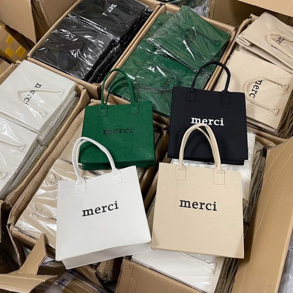 Túi xách merci vải dạ nỉ xốp siêu nhẹ, túi xách đeo vai cỡ lớn nhiều màu sắc phong cách Hàn Quốc hot 2022