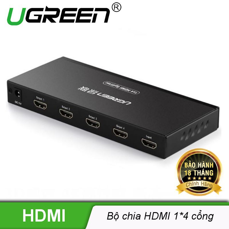 Bộ Chia HDMI 1 in 4 Cao Cấp UGREEN 40202 Chính Hãng Hỗ trợ phân giải 4K@30Hz, 1080p@60Hz và hỗ trợ trình chiếu 3D