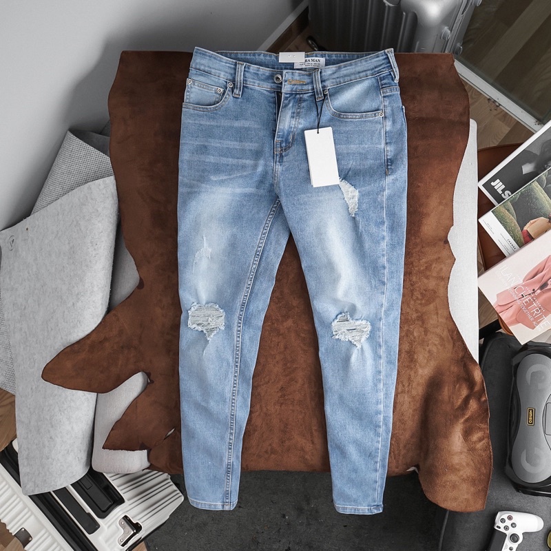 Quần Bò Jean Nam siêu đẹp màu bụi thêu gối cao cấp VNXK xịn jean co giãn