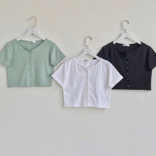 [Mã WASKT410K giảm 10K đơn 50K] Áo croptop 6 cúc bấm dọc siêu hot trend