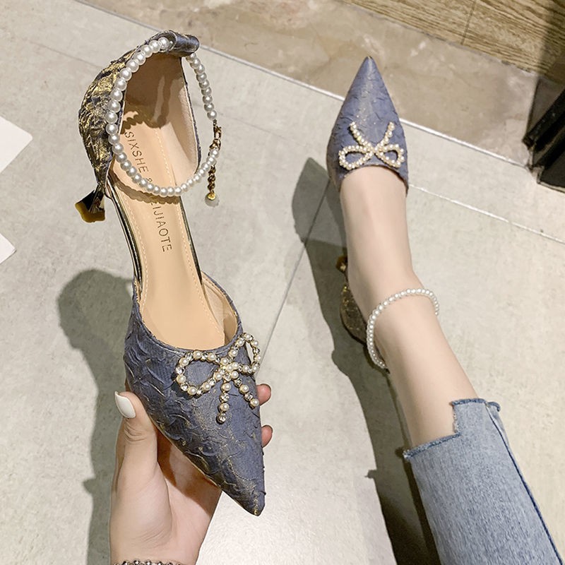 ✙▲High heels female 2021 summer new Korean version of the net red fairy style temperament pointed wild ins fashion stiletto shoes