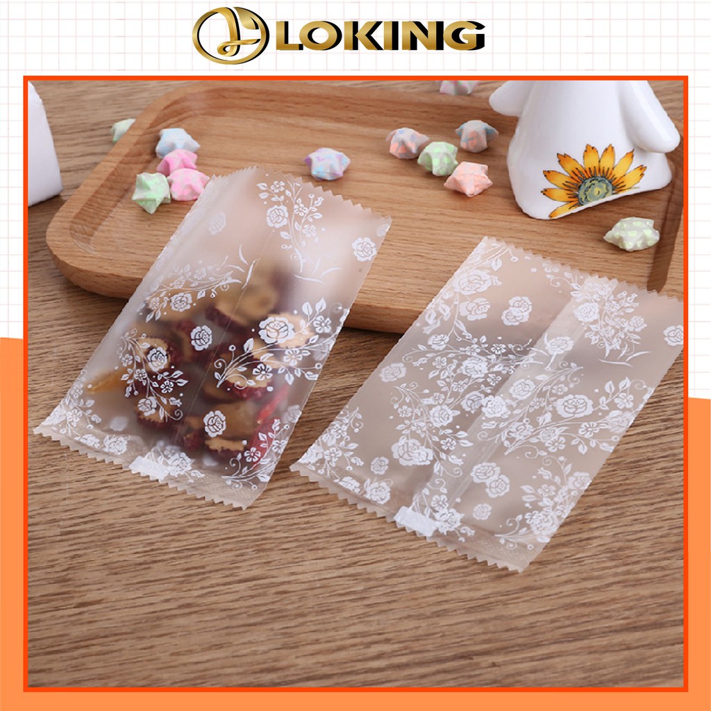 Túi đựng trà, bánh kẹo Họa Tiết Bông Hồng Trắng, 100túi/sp - LOKING