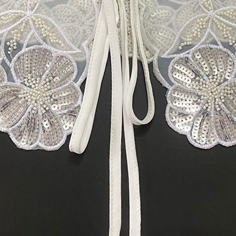 Vòng Cổ Dây Buộc Khăn Choàng Cổ Vải Organza Đính Hạt Kim Sa Hình Hoa Dành Cho Nữ