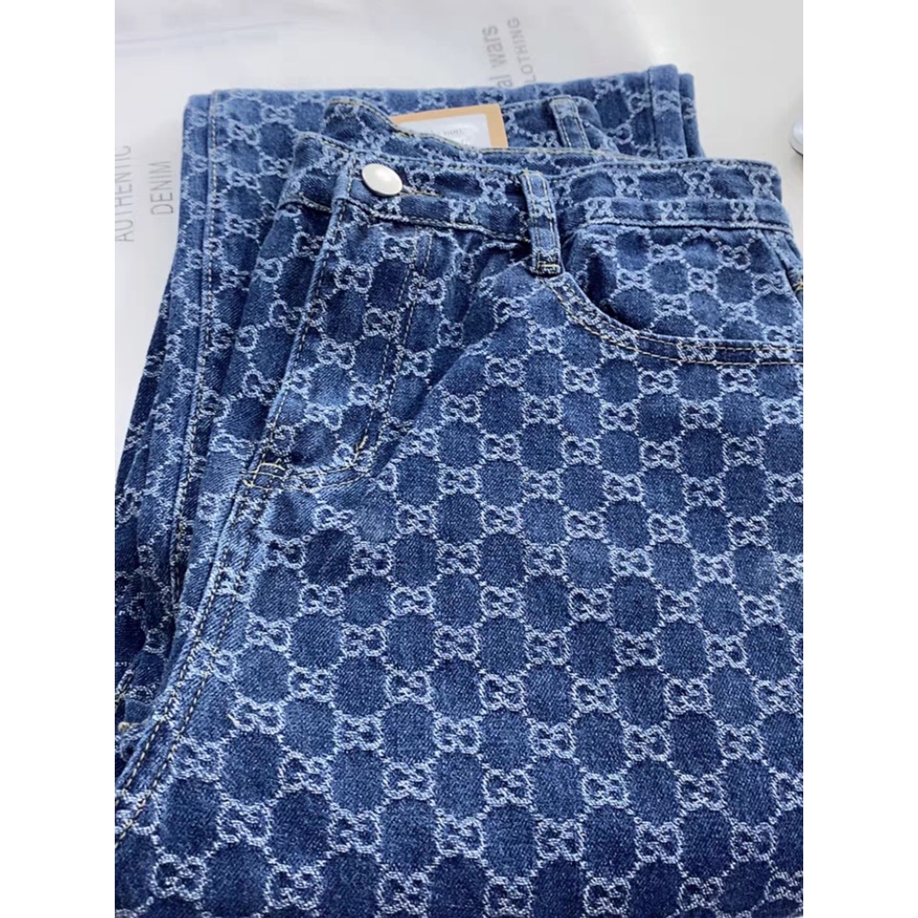 Quần jeans baggy nữ in thêu hoại tiết GUCI-BAGYY phong cách Hàn Quốc