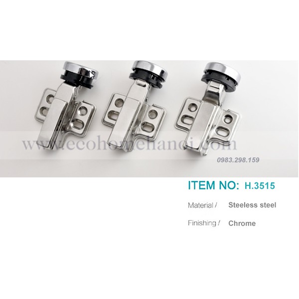 Bản lề giảm chấn thủy lực cho cánh tủ kính tủ có khoét lỗ D35 chính hãng mã H3515