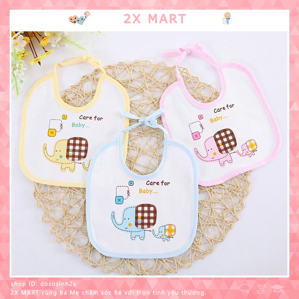 Yếm cho bé gái trai Yếm ăn dặm con voi cotton hình dễ thương chống vãi chảy dãi chống thấm 2X MART