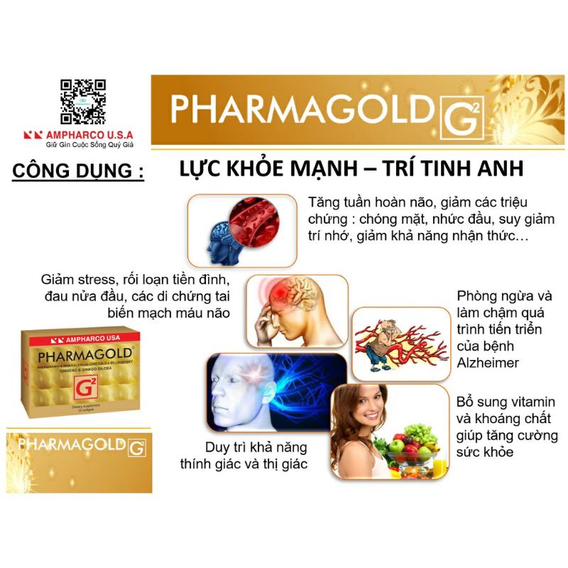 Pharmagold G2tăng cường lưu thông máu,thiểu năng tuần hoàn não,bổ sung vitamin cho cơ thể