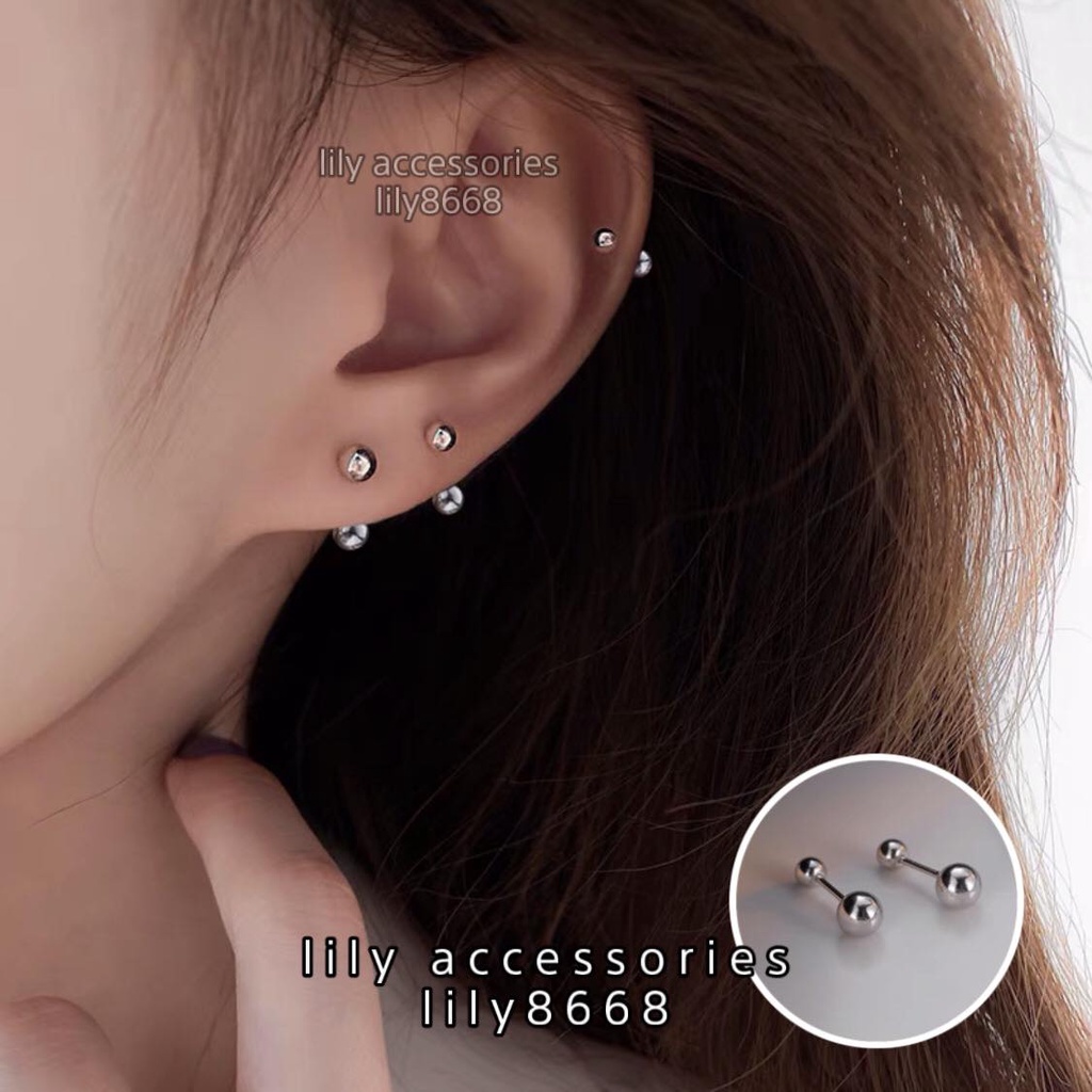 khuyên tai tròn không gỉ bi 2 đầu size cá tính Unisex